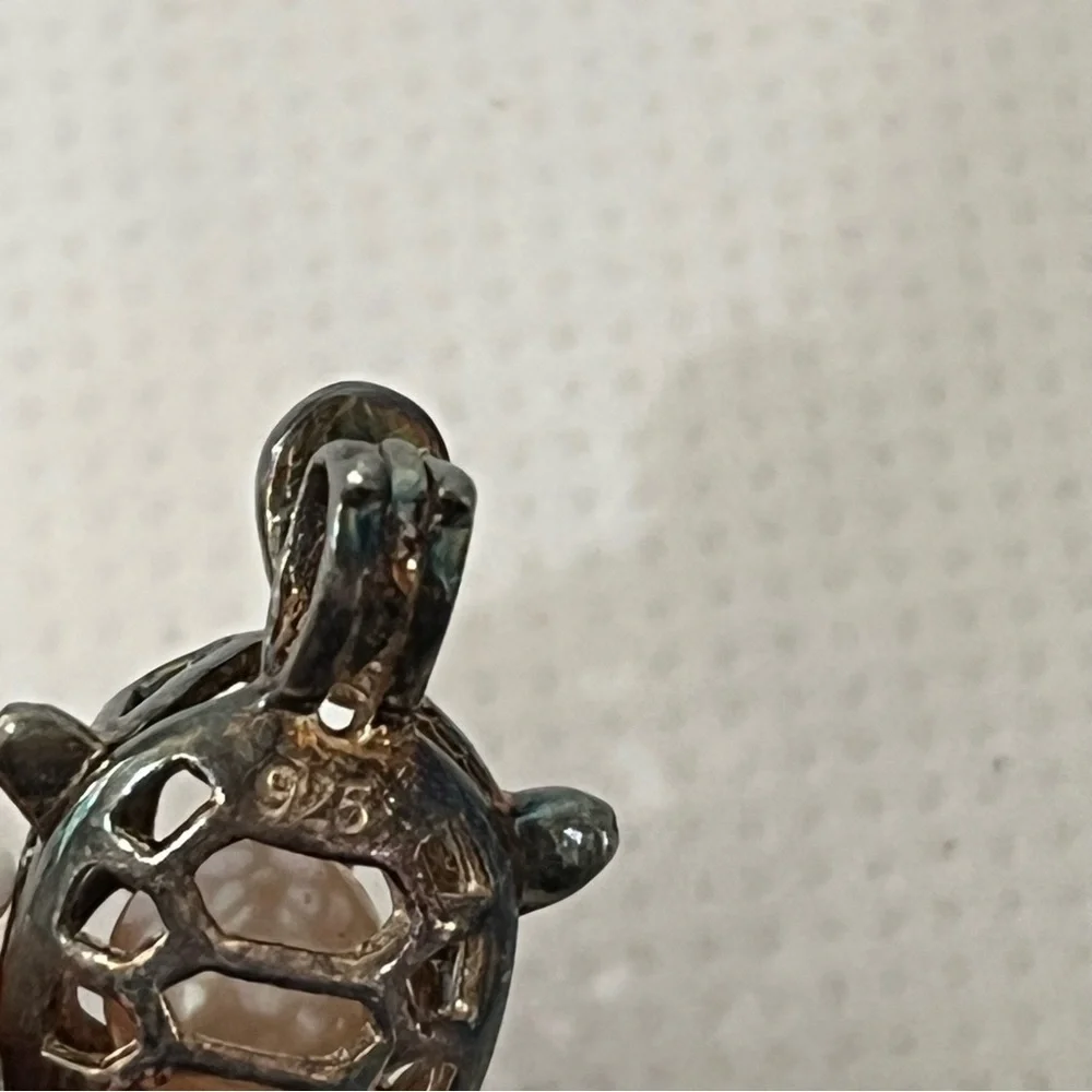 925 Sterling Silver Tiny Turtle Pendant With Pearl